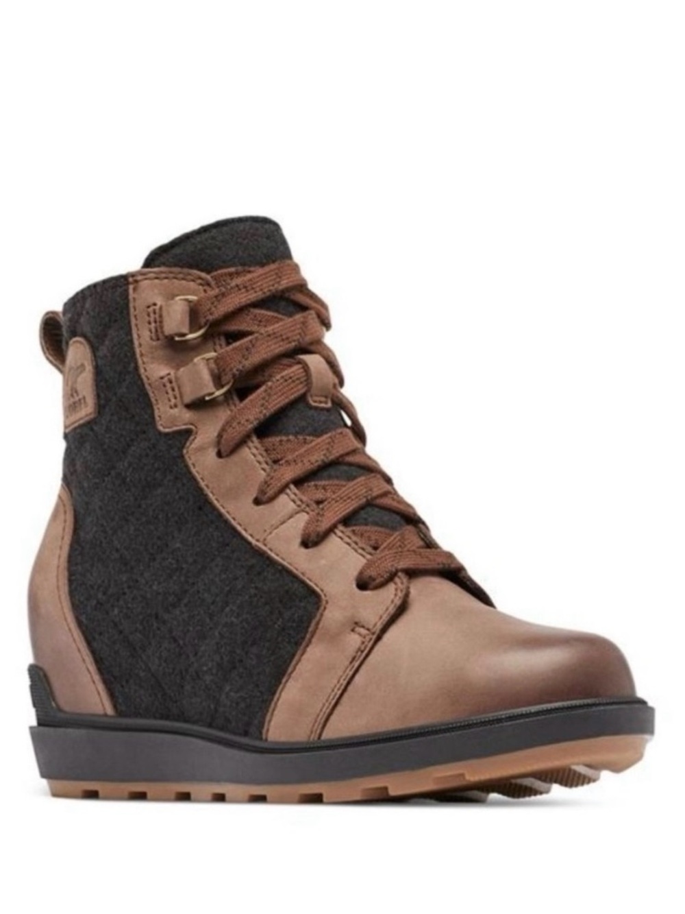 Sorel Evie II Wedge Lace Up Ankle Booties Tobbaco/ Black Felt Women’s Size 5